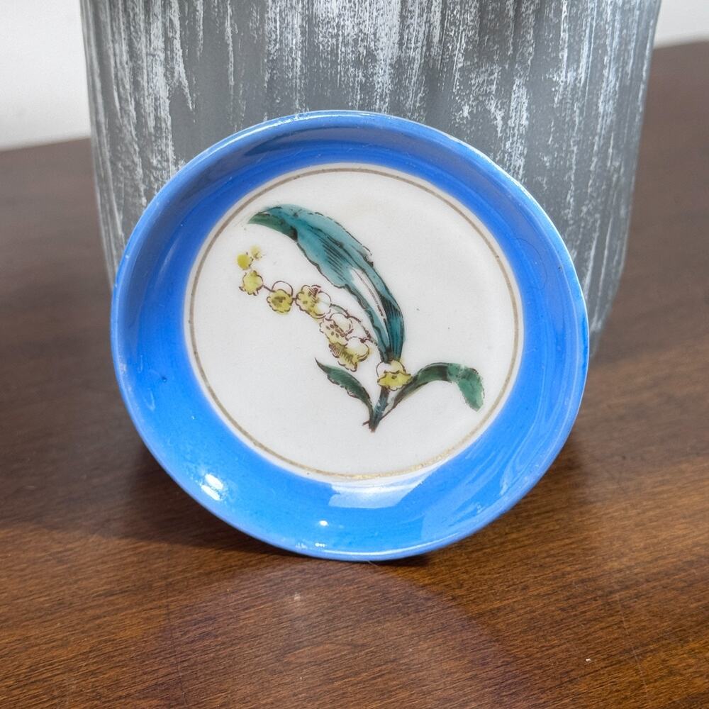 Antique Haviland & Co Limoges Butter Pat Hand Painted Floral Blue Flower 2.75"